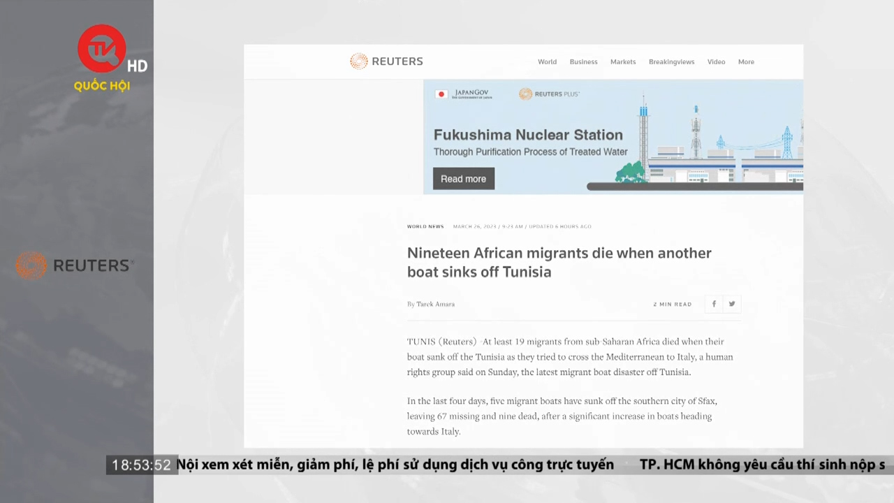 Cụm tin quốc tế: Chìm tàu di cư, 19 người Châu Phi thiệt mạng ở Tunisia