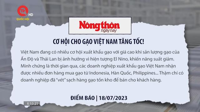 Điểm báo: Cơ hội cho gạo Việt Nam tăng tốc