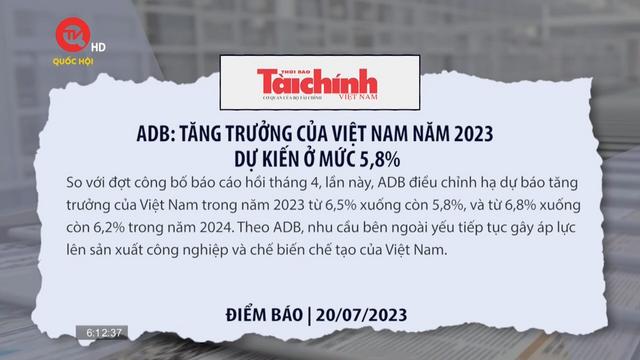 Điểm báo: ADB: Tăng trưởng của Việt Nam năm 2023 dự kiến ở mức 5,8%
