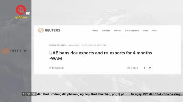 UAE cấm xuất khẩu và tái xuất khẩu gạo 