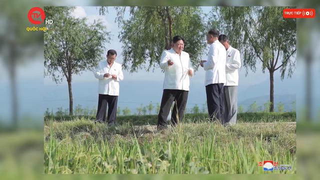Ông Kim Jong-un thị sát trực thăng phun thuốc trừ sâu