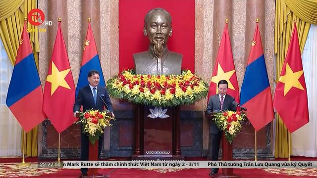 Hai nhà lãnh đạo Việt Nam - Mông Cổ gặp gỡ báo chí