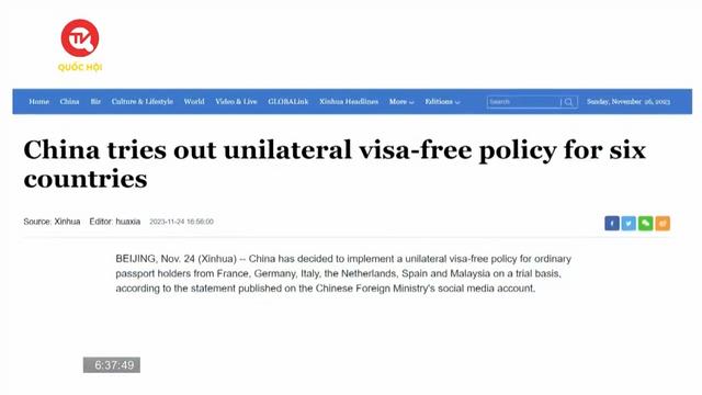 Trung Quốc thử nghiệm miễn thị thực với một số nước