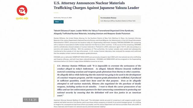 Mỹ cáo buộc tội phạm Nhật Bản bán nhiên liệu hạt nhân