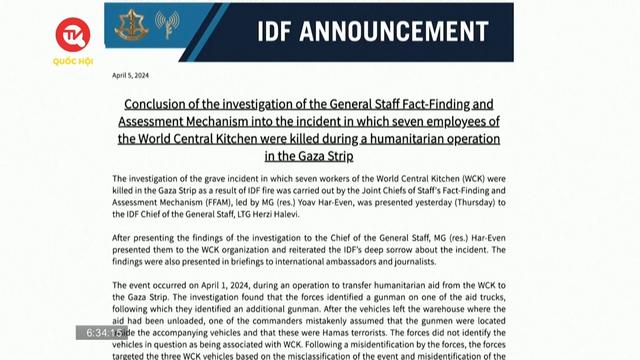 Israel phát hiện sai sót trong vụ tấn công nhầm nhân viên cứu trợ