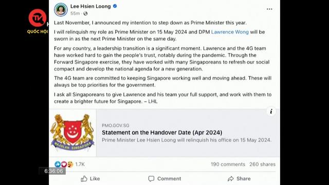 Singapore sẽ có thủ tướng mới vào ngày 15/5