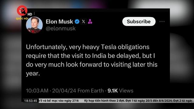 Elon Musk hoãn chuyến đi Ấn Độ