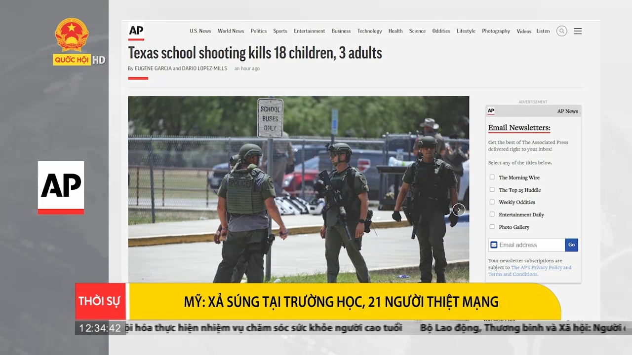 Điểm báo quốc tế ngày 25/5: Mỹ xả súng tại trường học, 15 người thiệt mạng
