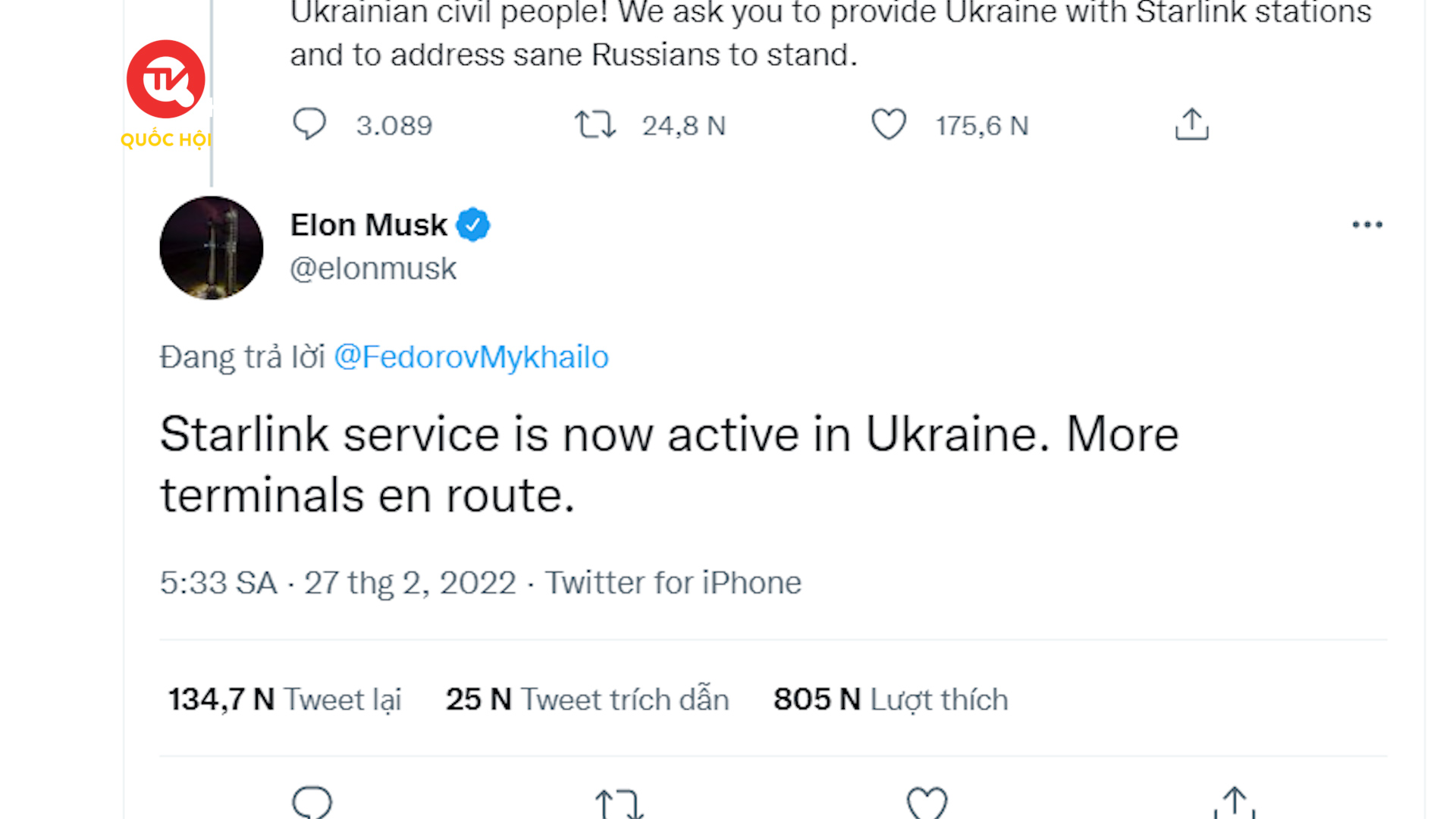 Tỉ phú Elon Musk giải thích không thể viện trợ và duy trì Starlink cho Ukraine