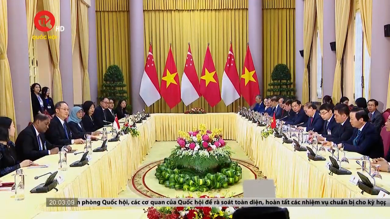 Chủ tịch nước Nguyễn Xuân Phúc đón và hội đàm với Tổng thống Singapore