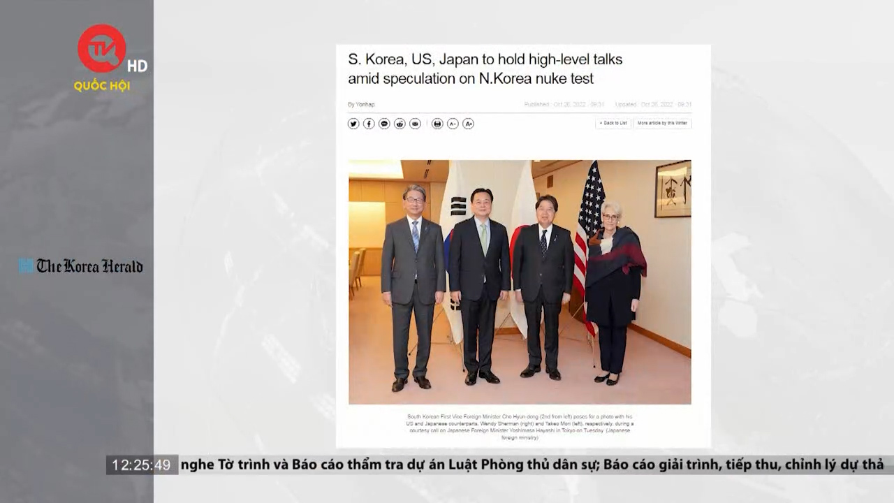 Điểm báo quốc tế 26/10: Mỹ - Nhật – Hàn họp bàn về Triều Tiên