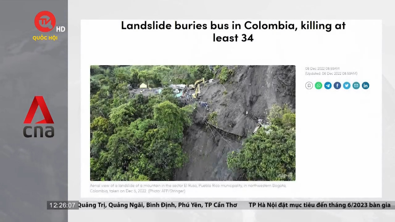 Lở đất tại Colombia, ít nhất 34 người thiệt mạng
