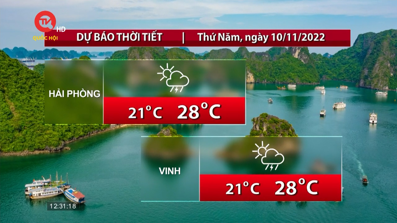 Thời tiết trưa 10/11: Bắc Bộ có mưa rải rác, Nam Bộ chiều mưa dông