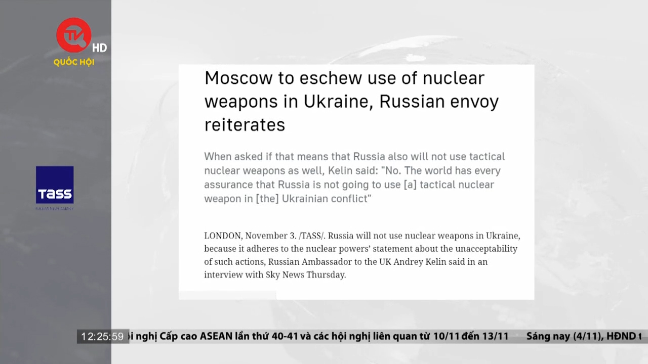 Điểm báo quốc tế trưa 04/11: Nga tái khẳng định không sử dụng vũ khí hạt nhân
