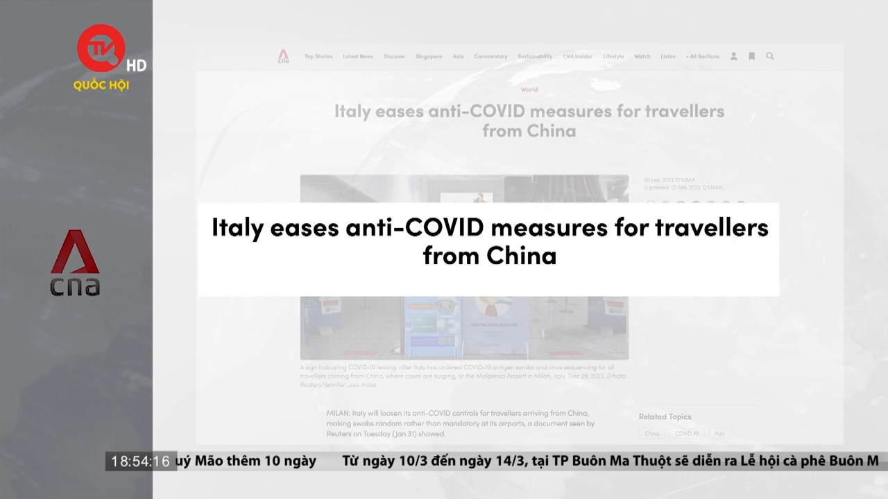 Cụm tin Covid-19: Italy nới lỏng kiểm dịch với du khách Trung Quốc