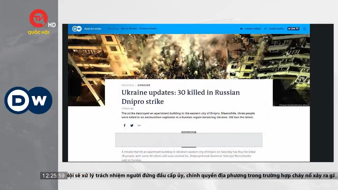 Điểm báo quốc tế: Gia tăng thương vong vụ tập kích vào thành phố Dnipro, Ukraine