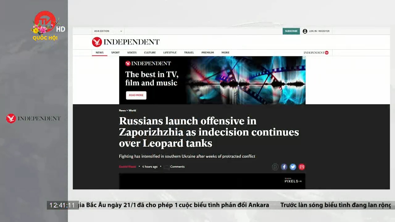 Điểm báo quốc tế trưa 22/1: Nga mở đợt tấn công mới vào Zaporizhzia