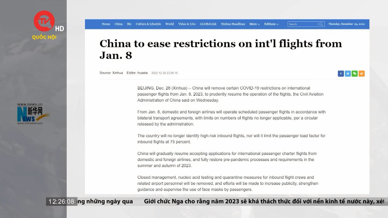 Trung Quốc sẽ dỡ bỏ một số hạn chế hàng không quốc tế