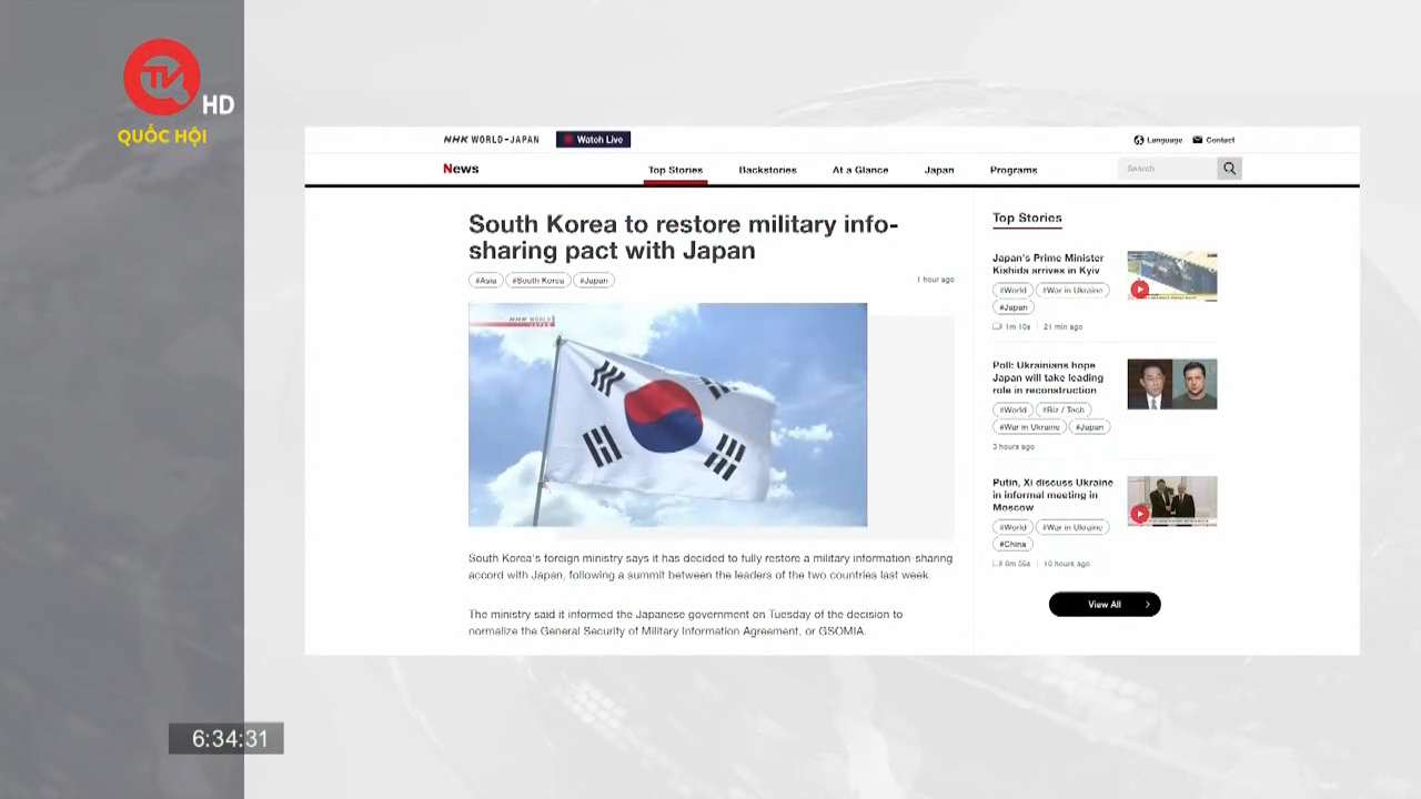 Hàn - Nhật khôi phục hiệp ước chia sẻ thông tin quân sự