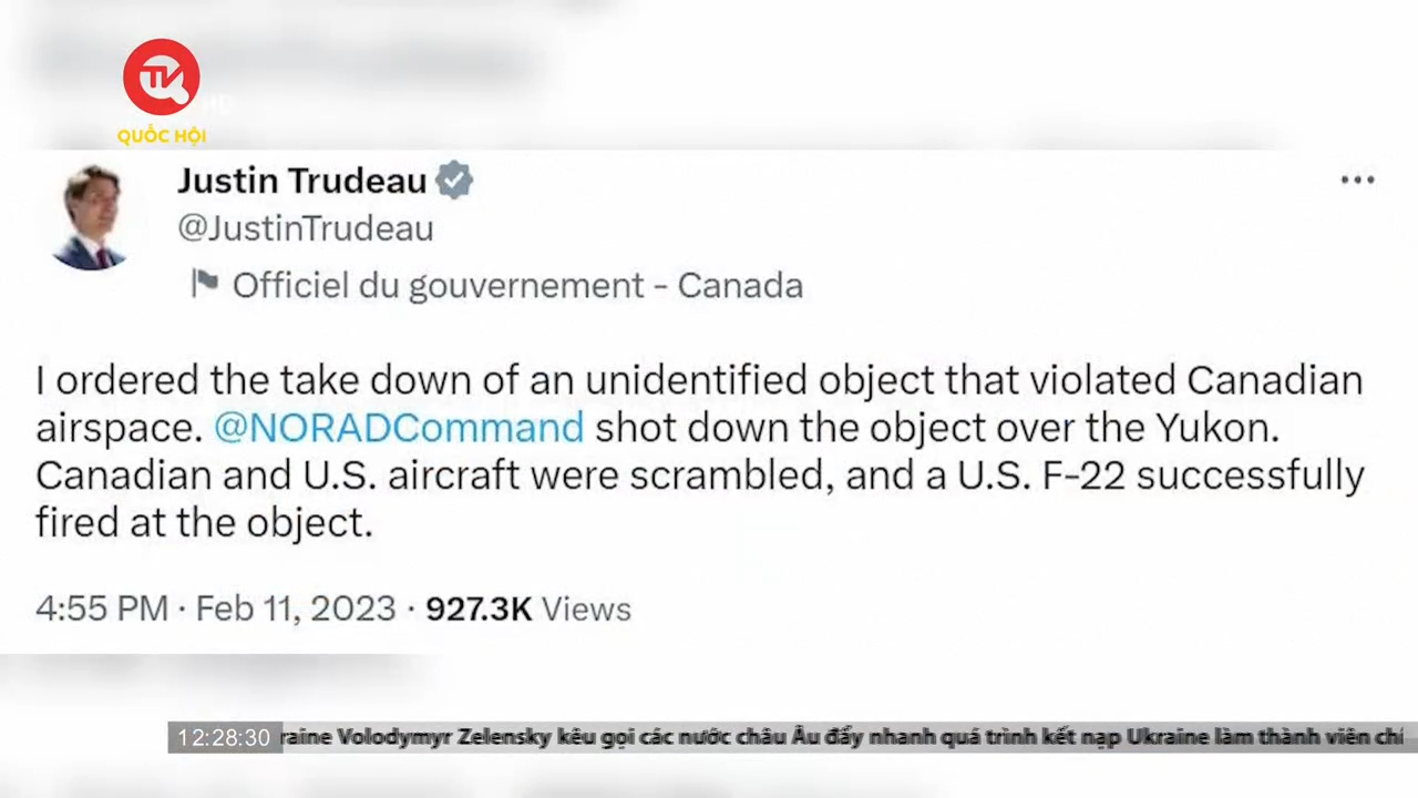 Mỹ bắn hạ vật thể không xác định trong không phận Canada