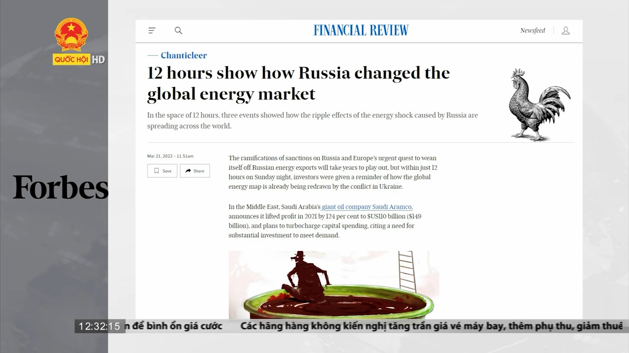Điểm báo quốc tế 22/03: Ảnh hưởng xung đột Nga - Ukraine tới thị trường năng lượng toàn cầu