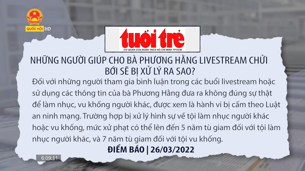 Điểm báo ngày 26/03: Những người giúp cho bà Phương Hằng livestream chửi bới sẽ bị xử lý ra sao?