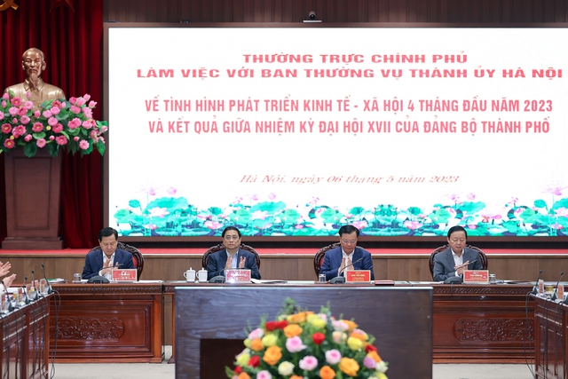 Thường trực Chính phủ làm việc với Thường vụ Thành ủy Hà Nội
