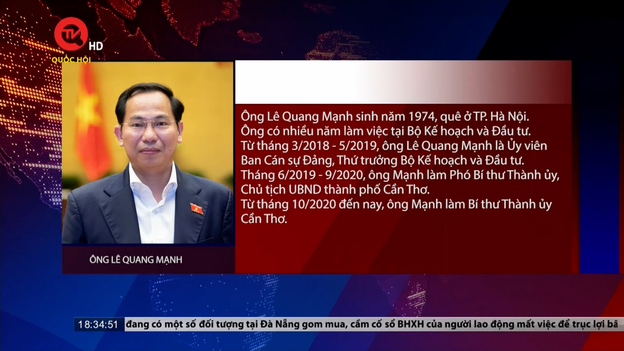 Bí thư Cần Thơ Lê Quang Mạnh được bầu làm Chủ nhiệm Ủy ban Tài chính Ngân sách