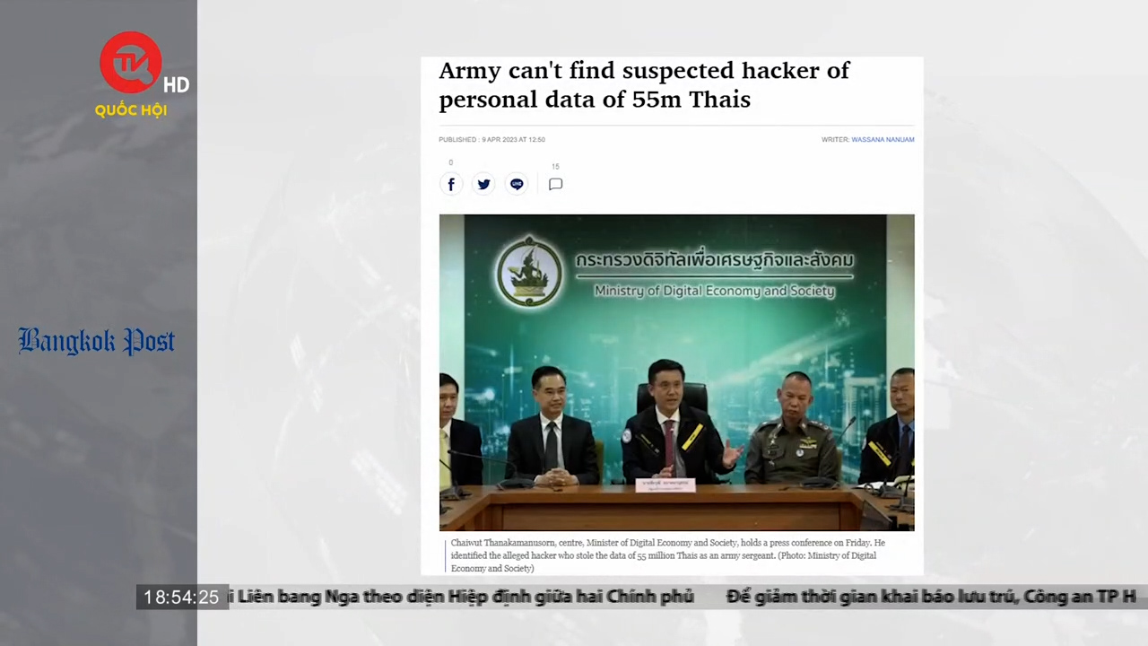 Thái Lan kêu gọi tin tặc lấy cắp dữ liệu của 55 triệu người dân Thái ra đầu thú