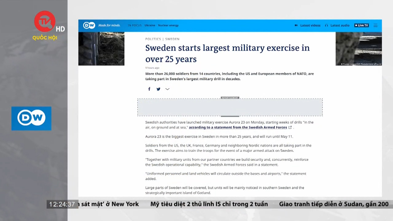 Thụy Điển triển khai cuộc tập trận quy mô lớn nhất trong hơn 25 năm