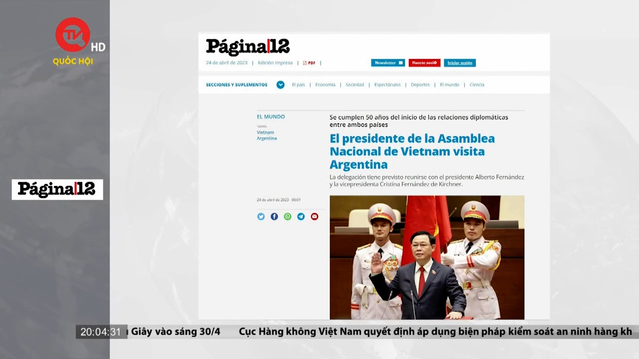 Truyền thông Argentina đưa tin về chuyến thăm của Chủ tịch Quốc hội Vương Đình Huệ