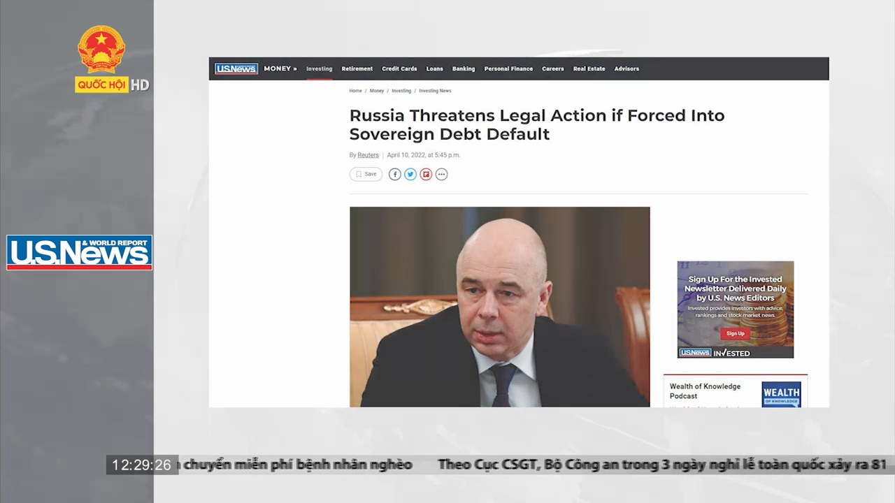 Điểm báo quốc tế 12/4: Nga sẽ có hành động pháp lý nếu bị phương Tây chèn ép vỡ nợ