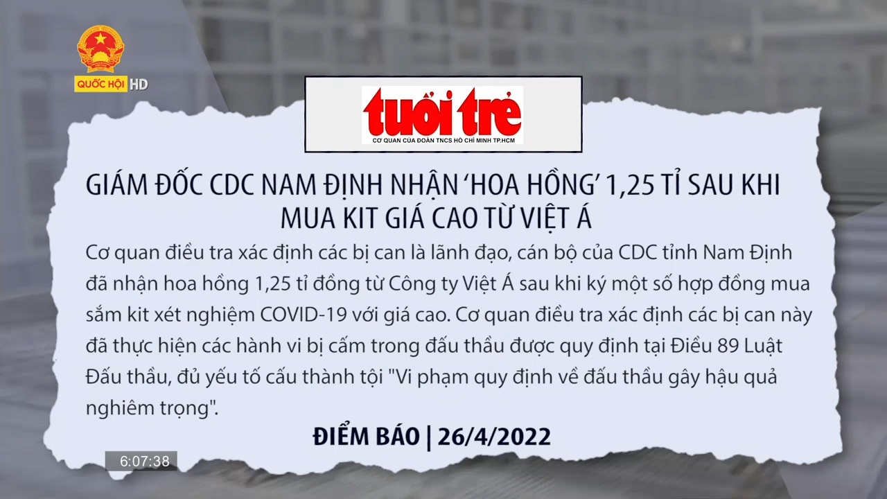 Điểm báo ngày 26/4: Giám đốc CDC Nam Định nhận "hoa hồng" 1,25 tỉ đồng sau khi mua kit giá cao từ Việt Á