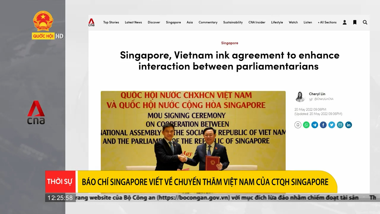 Điểm báo quốc tế 21/5: Báo chí Singapore viết về chuyến thăm Việt Nam của CTQH Singapore