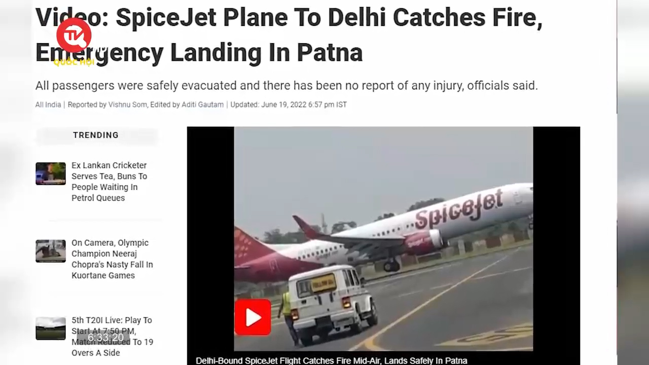 Ấn Độ: Máy bay phải hạ cánh khẩn vì cháy động cơ
