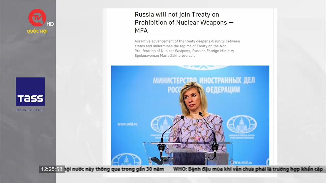 Điểm báo quốc tế trưa 26/6: Nga không tham gia Hiệp ước Cấm phổ biến vũ khí hạt nhân