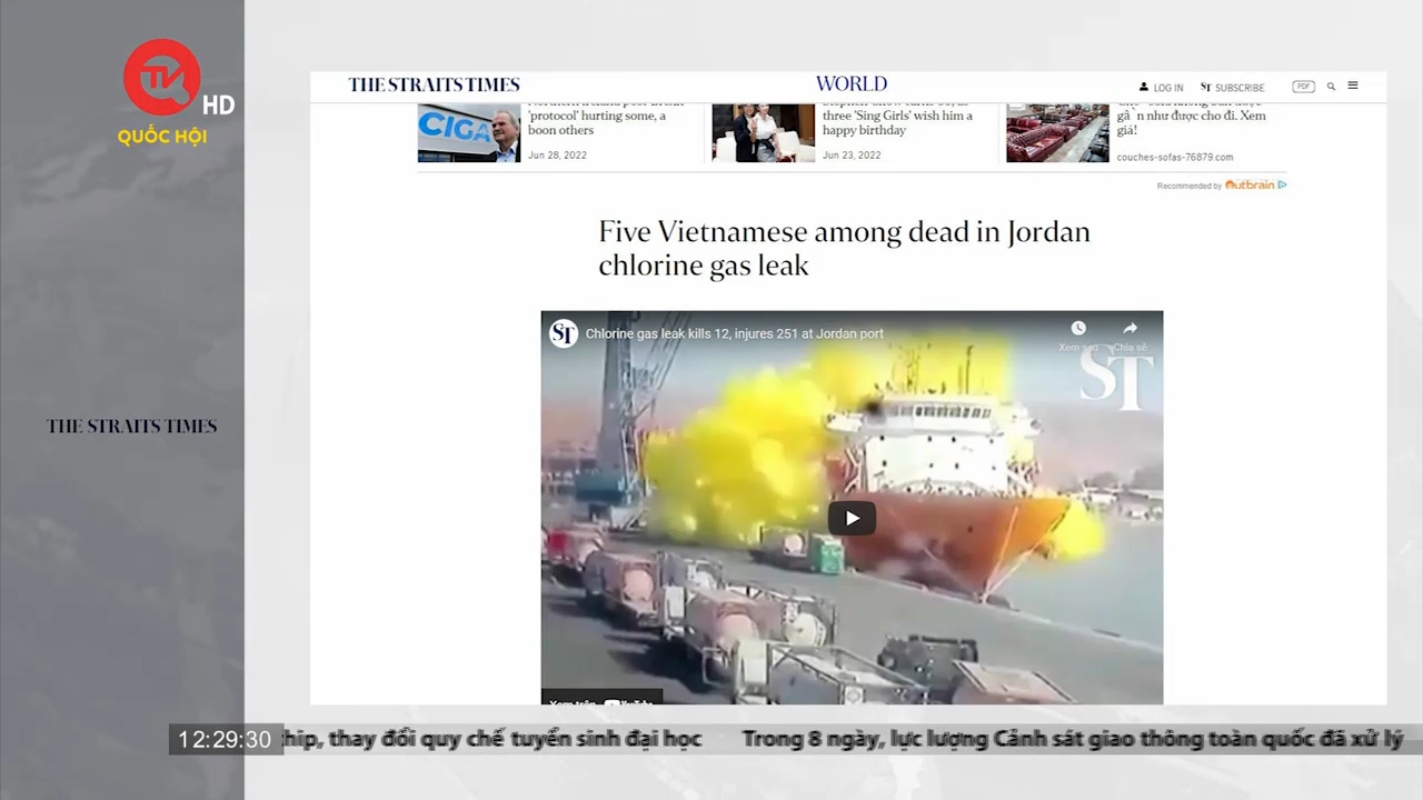 Điểm báo quốc tế 30/6: 5 công dân Việt Nam tử vong vì rò rỉ khí độc ở Jordan