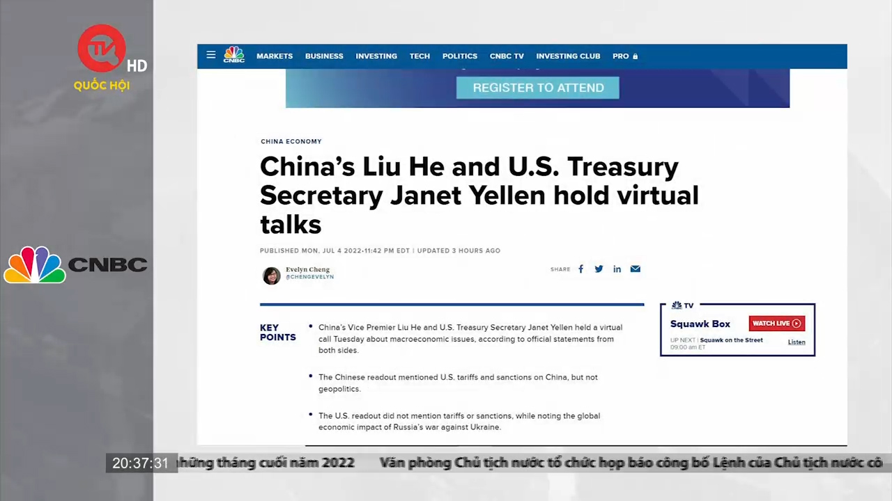 Cụm tin quốc tế tối 5/7: Mỹ và Trung Quốc thảo luận về những thách thức kinh tế toàn cầu