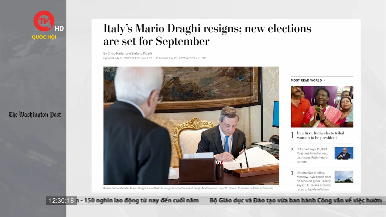 Điểm báo quốc tế 22/7: Italy ấn định thời điểm bầu cử sớm