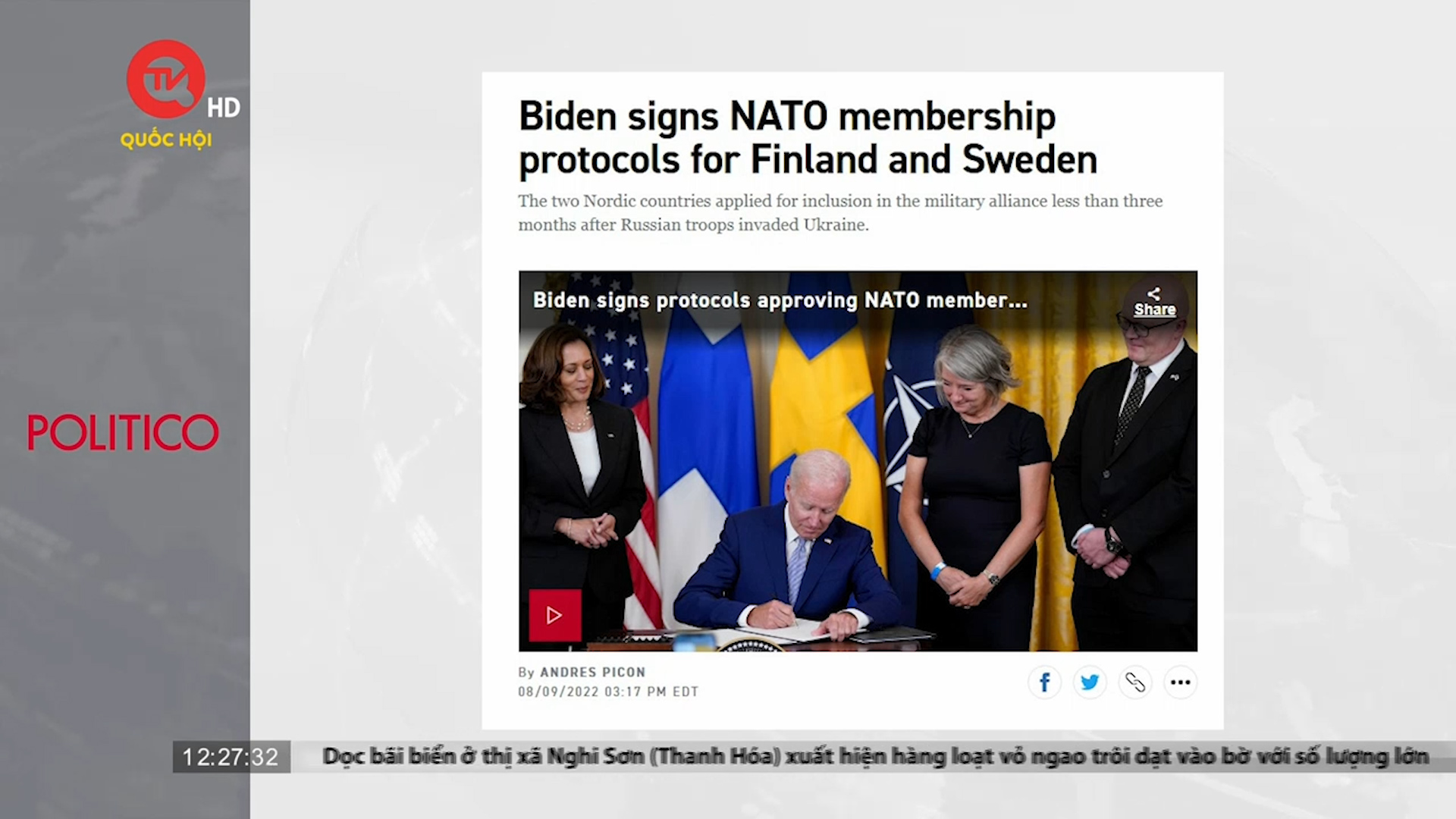 Mỹ phê chuẩn việc gia nhập NATO của Phần Lan và Thụy Điển