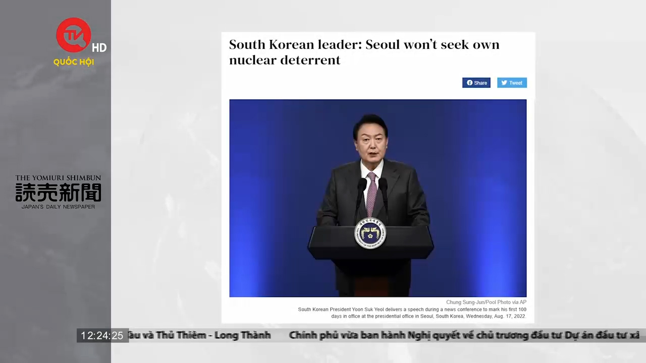 Điểm báo quốc tế ngày 18/8: Hàn Quốc cam kết không răn đe hạt nhân