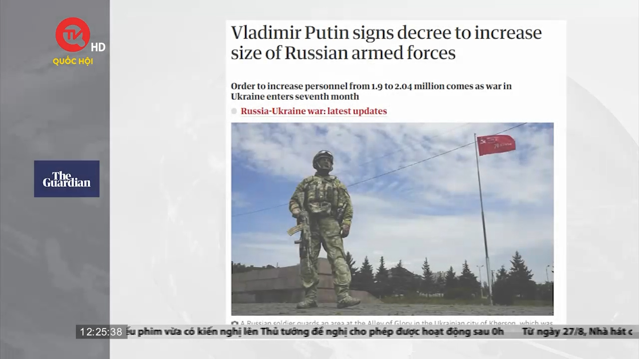 Điểm báo quốc tế ngày 26/8: Nga tăng quy mô lực lượng vũ trang