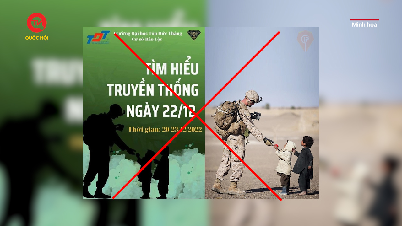 Banner tìm hiểu ngày 22/12 của sinh viên ĐH Tôn Đức Thắng in hình lính Mỹ