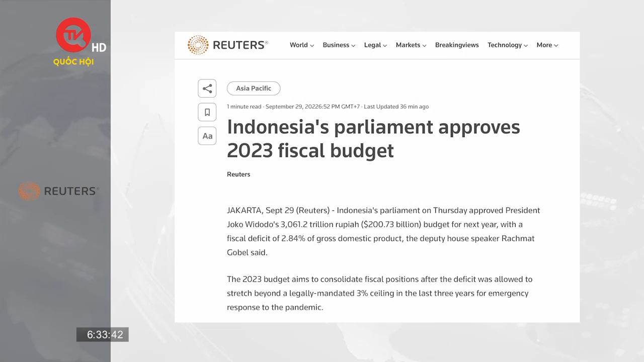 Indonesia thông qua ngân sách tài khóa 2023 trị giá hơn 200 tỷ USD