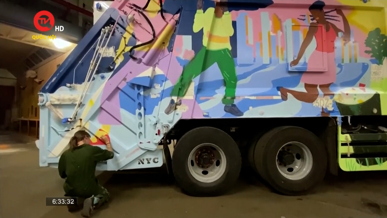 Tranh nghệ thuật trên xe rác tại Mỹ